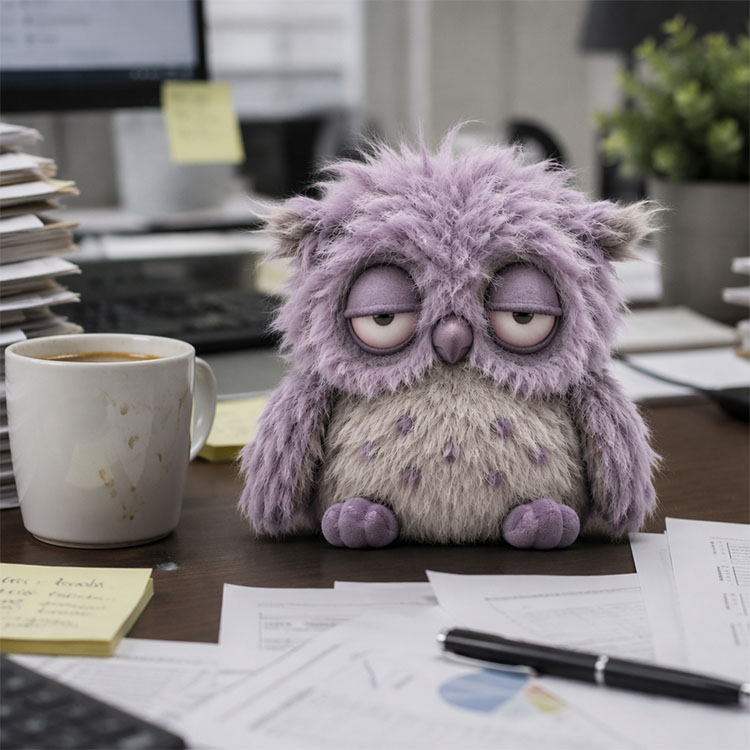 Jouet en peluche hibou grincheux