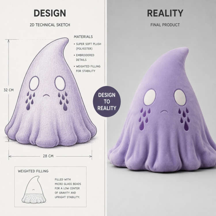 Purple Sad Spooky Ghost Stuffed Toy